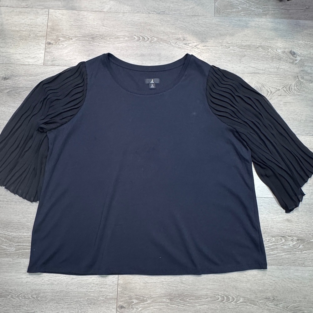 J Jason Wu Black‎ Pleated Accordion Sleeve Knit Top Plus Size 2X XXL